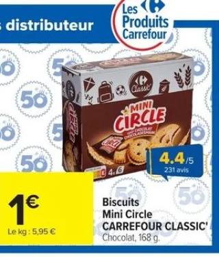 Biscuits Mini Circle CARREFOUR CLASSIC' Chocolat