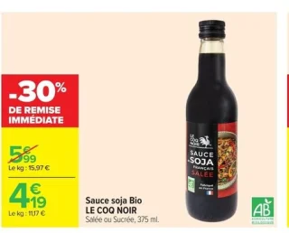Sauce soja Bio LE COQ NOIR