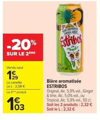 Bière aromatisée ESTRIBOS Original, Ginger & lime, ou Tropical