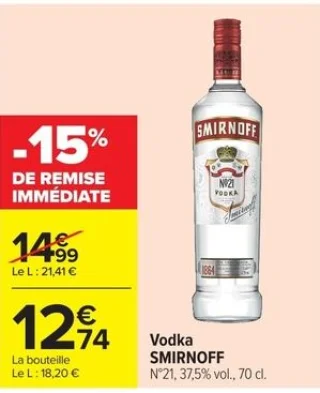 Vodka SMIRNOFF N°21 37,5% vol.