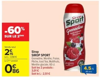 Sirop SIROP SPORT Grenadine, Menthe, Fraise, Pêche, Iced Tea, Multifruits, Menthe glaciale