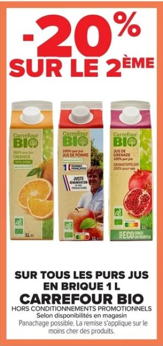 Tous les purs jus en brique 1 L Carrefour Bio