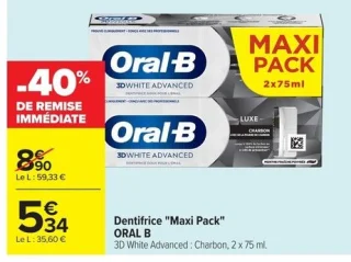 Dentifrice "Maxi Pack" ORAL B 3D White Advanced