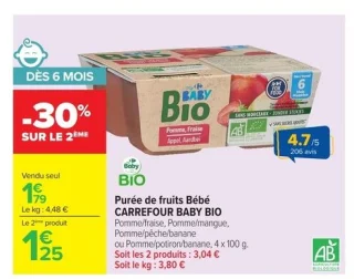 Purée de fruits Bébé CARREFOUR BABY BIO
