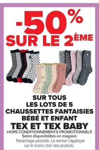 Lots de 5 chaussettes fantaisies bébé et enfant Tex et Tex Baby