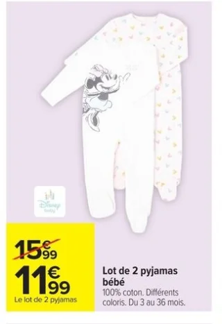 Lot de 2 pyjamas bébé Disney Baby