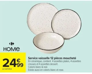 Service vaisselle 12 pièces moucheté Carrefour Home