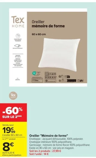 Oreiller mémoire de forme Tex Home