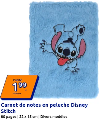Carnet de notes en peluche Disney Stitch
