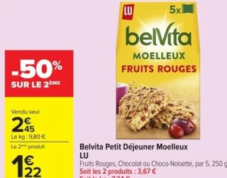 Belvita Petit Déjeuner Moelleux LU Fruits Rouges, Chocolat ou Choco-Noisette
