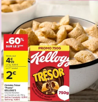 Céréales Trésor "Promo" KELLOGG'S Chocolat Noisettes ou Chocolat au Lait