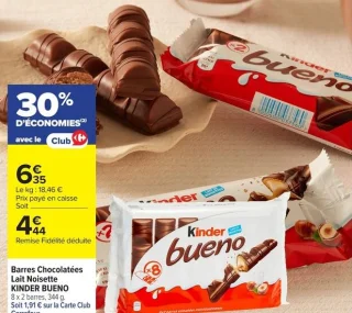 Barres Chocolatées Lait Noisette KINDER BUENO