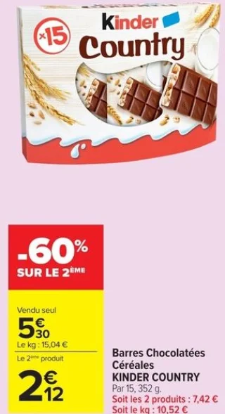 Barres Chocolatées Céréales KINDER COUNTRY
