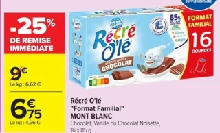 Récré O'lé "Format Familial" MONT BLANC Chocolat, Vanille ou Chocolat Noisette