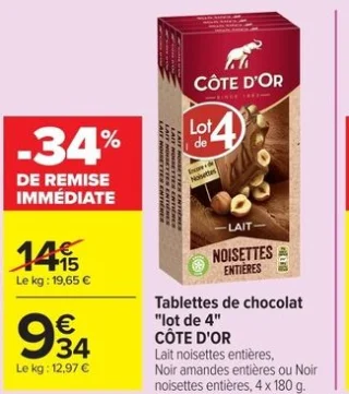 Tablettes de chocolat "Lot de 4" Côte d'Or