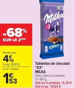 Tablettes de chocolat "X3" Milka