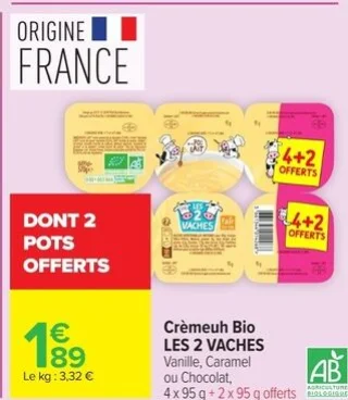 Crèmeuh Bio Les 2 Vaches