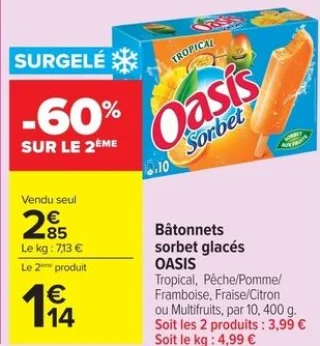 Bâtonnets sorbet glacés Oasis