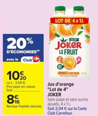 Jus d'orange "Lot de 4" JOKER