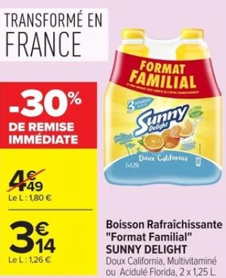 Boisson Rafraîchissante "Format Familial" SUNNY DELIGHT Doux California, Multivitaminé ou Acidulé Florida