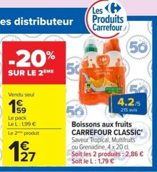 Boissons aux fruits CARREFOUR CLASSIC Saveur Tropical, Multifruits ou Grenadine