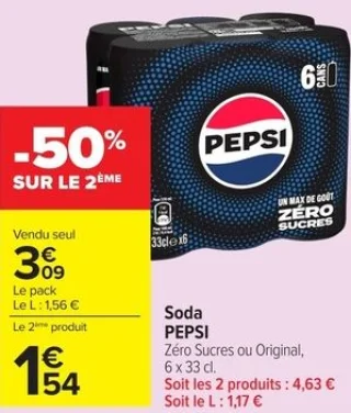Soda Pepsi Zéro Sucres ou Original