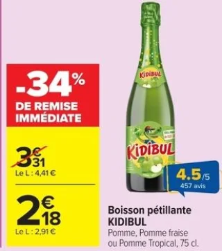 Boisson pétillante Kidibul Pomme, Pomme fraise ou Pomme Tropical