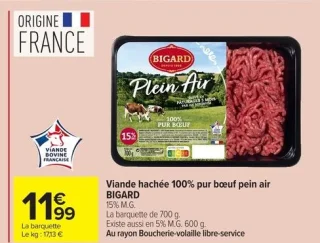 Viande hachee 100% pur boeuf pei air BIGARD