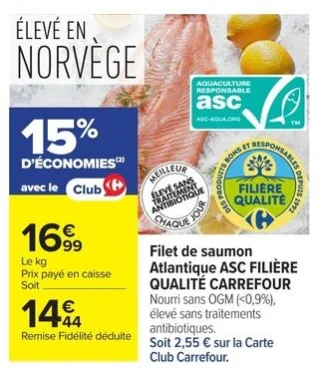 Filet de saumon Atlantique ASC FILIÈRE QUALITÉ CARREFOUR