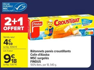 Bâtonnets panés croustillants Colin d'Alaska FINDUS Croustibat