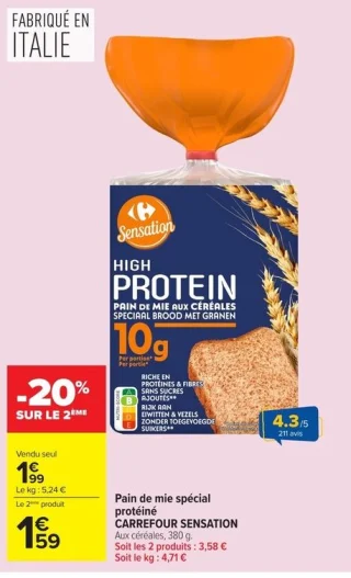 Pain de mie spécial protéiné CARREFOUR SENSATION