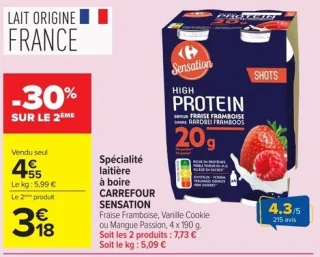 Spécialité laitière à boire CARREFOUR SENSATION