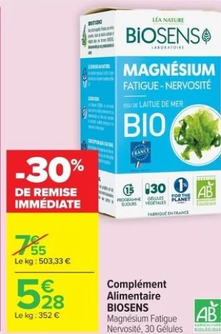 Complément Alimentaire BIOSENS Magnésium Fatigue Nervosité