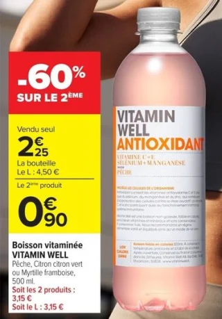 Boisson vitaminée VITAMIN WELL Pêche, Citron citron vert ou Myrtille framboise