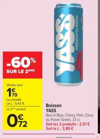 Boisson YASS Red et Blue, Cherry, Pink, Citrus ou Power Green