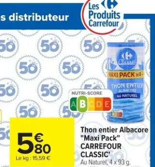 Thon entier Albacore "Maxi Pack" CARREFOUR CLASSIC
