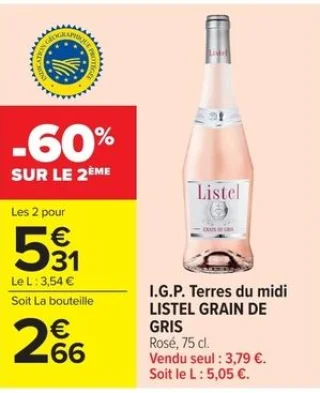 I.G.P. Terres du midi LISTEL GRAIN DE GRIS Rosé