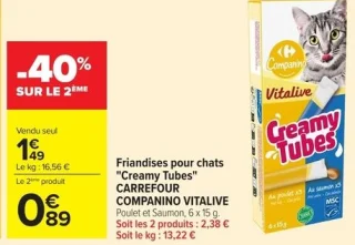 Friandises pour chats "Creamy Tubes" CARREFOUR COMPANINO VITALIVE