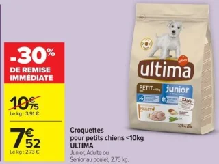 Croquettes pour petits chiens <10kg ULTIMA Junior, Adulte ou Senior au poulet