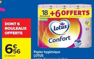 Papier hygiénique LOTUS Confort, 18 rouleaux + 6 offerts