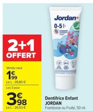 Dentifrice Enfant JORDAN Framboise ou Fruité