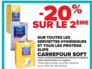 Serviettes hygiéniques et protège slips CARREFOUR SOFT