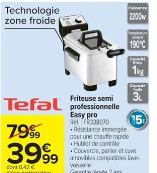 Friteuse semi professionnelle Easy pro Tefal FR338070