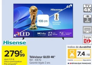 Hisense Téléviseur QLED 4K* Réf. : 43E7Q