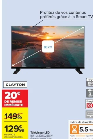 CLAYTON Téléviseur LED Réf. : CL32LED25BSW