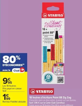 18 feutres d'écriture Point 88 Zig Zag STABILO