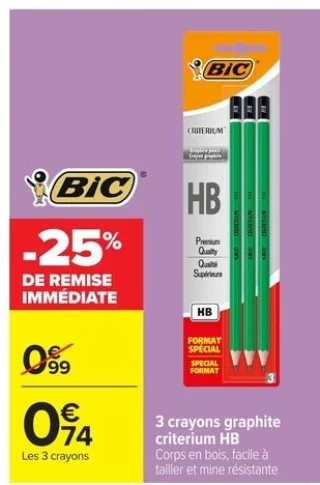 3 crayons graphite criterium HB BIC