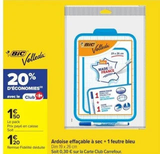 Bic Velleda Ardoise effaçable à sec + 1 feutre bleu