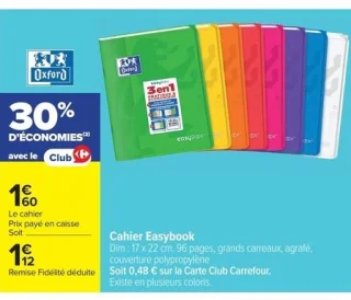 Cahier Easybook Oxford Dim : 17 x 22 cm. 96 pages