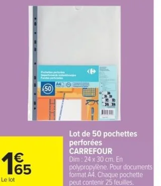 Lot de 50 pochettes perforées CARREFOUR